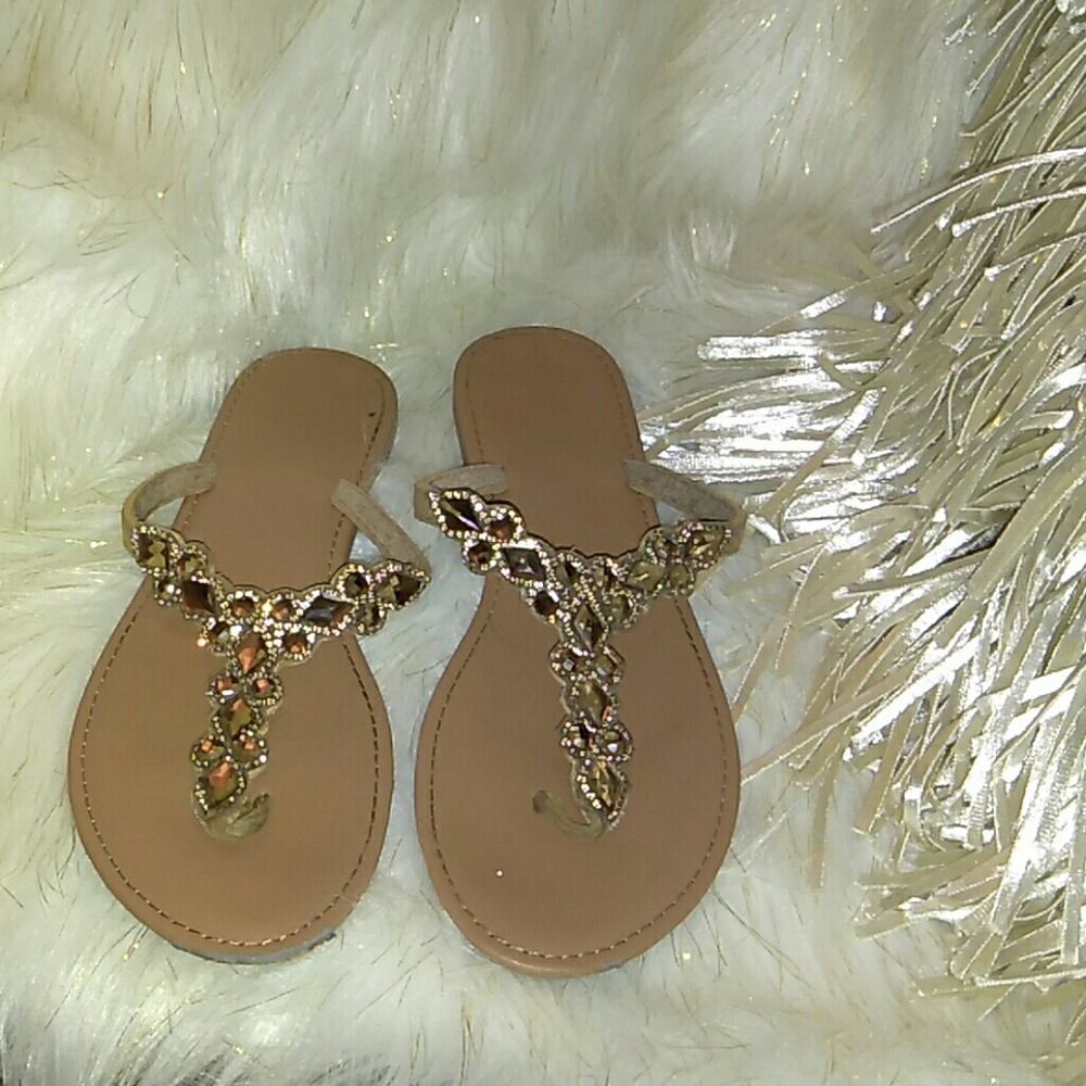 Bejeweled Amber Colored Stone Sandals
